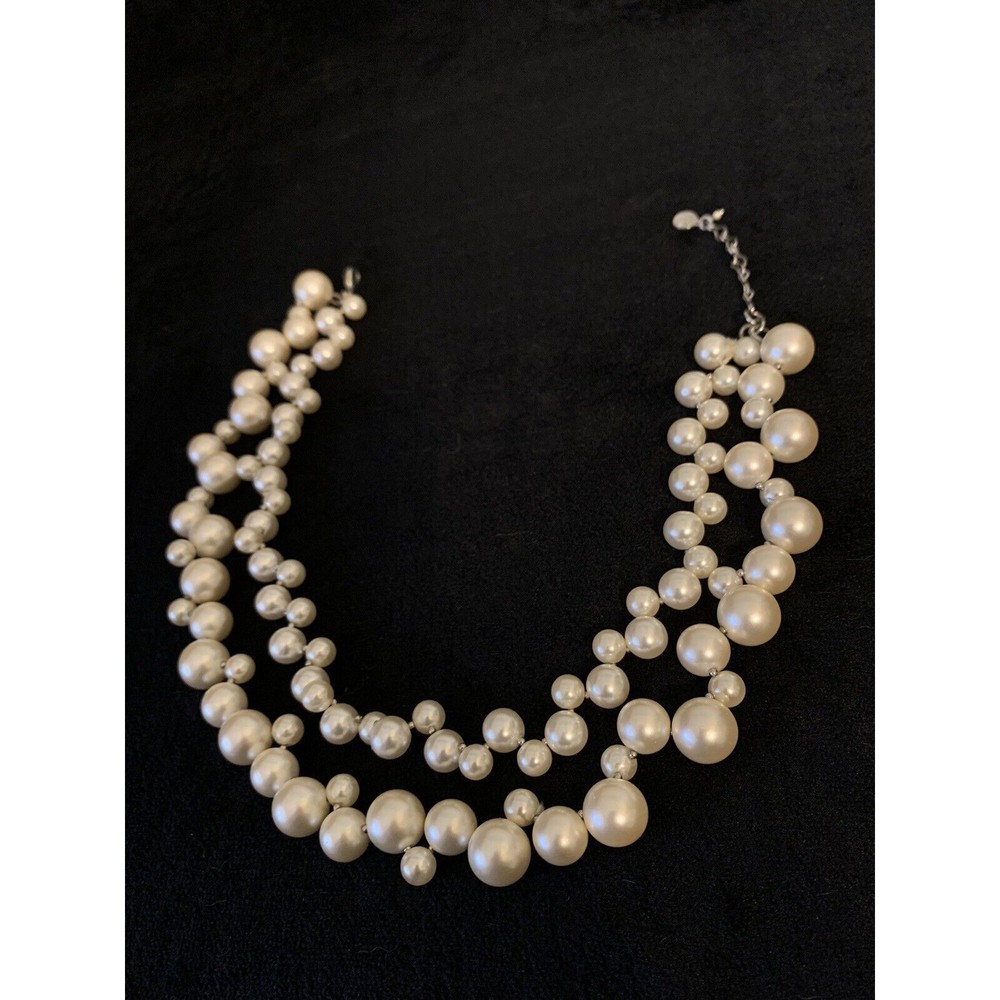 AK Signed Necklace 2 Strand Faux Pearl Chunky